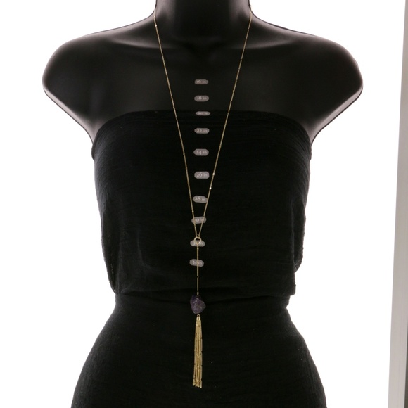 Semi-Precious Tassel Long-Necklace Gold/Purple NWT - Picture 3 of 4